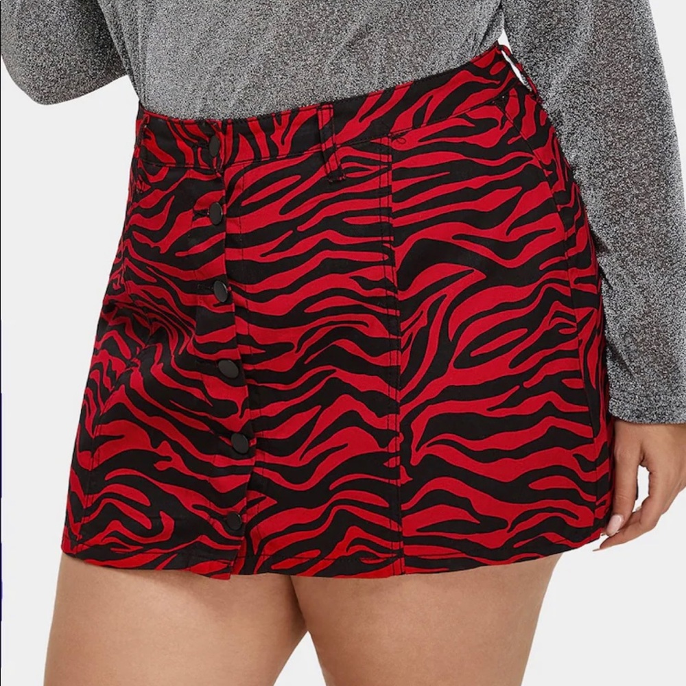 Red and Black Animal Zebra Print Mini Denim Skirt